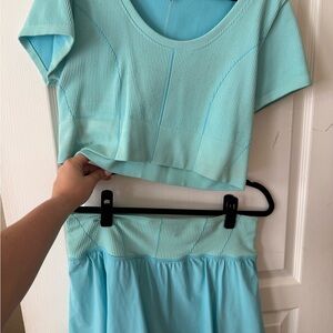 aerie Mint Blue Ribbed Crop Top & Skirt Set